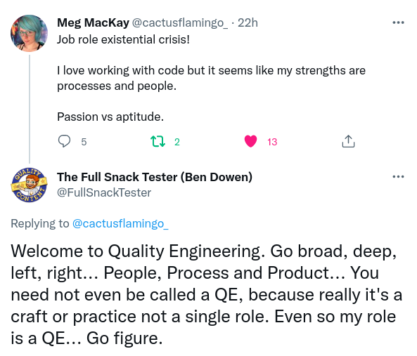 Tweet about Quality Engineering
